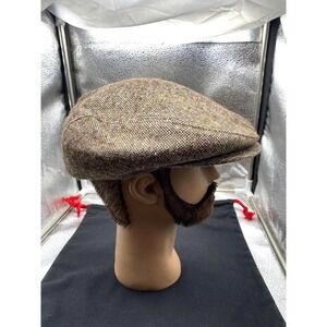VTG Wool Tweed Newsboy Hat Cap Fitted Mens XL Brown Union Made USA Classic